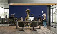 Captivating Seattle skyline mural with blue hour lighting

