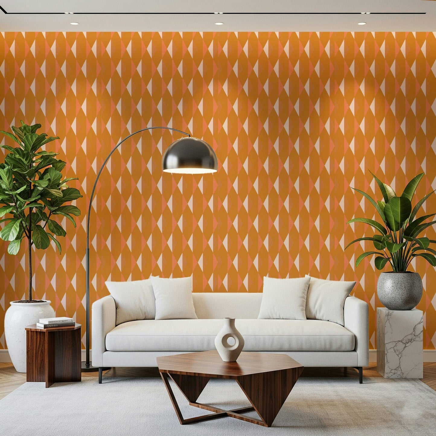 Amber Echoes wallpaper: Uplifting, rich, terra cotta colored wallcovering.