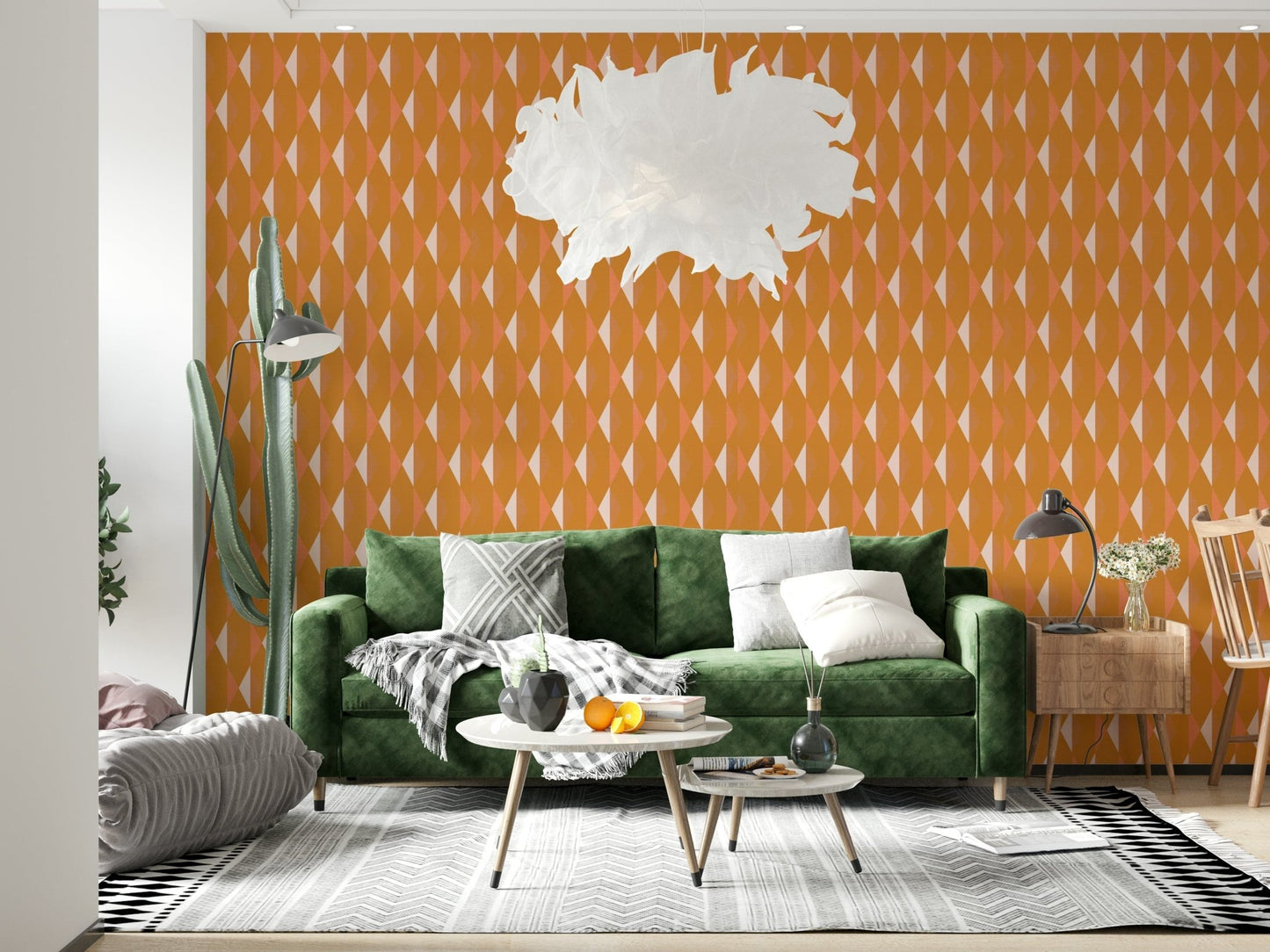 Amber Echoes luxurious wall mural: Repeating triangles in earthy shades.