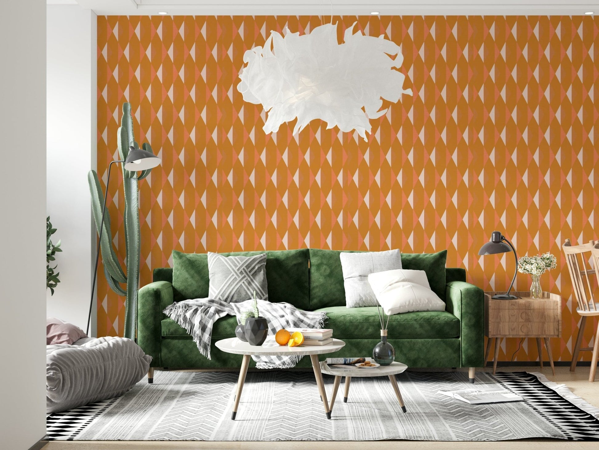 Amber Echoes luxurious wall mural: Repeating triangles in earthy shades.