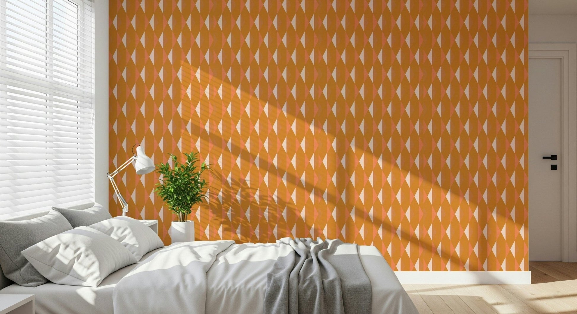 Peel and stick Amber Echoes wallpaper offering a retro, abstract aesthetic.