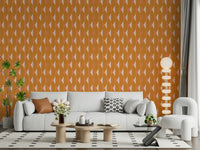 Amber Echoes bold wallpaper featuring an interlocking rhombus wall mural.
