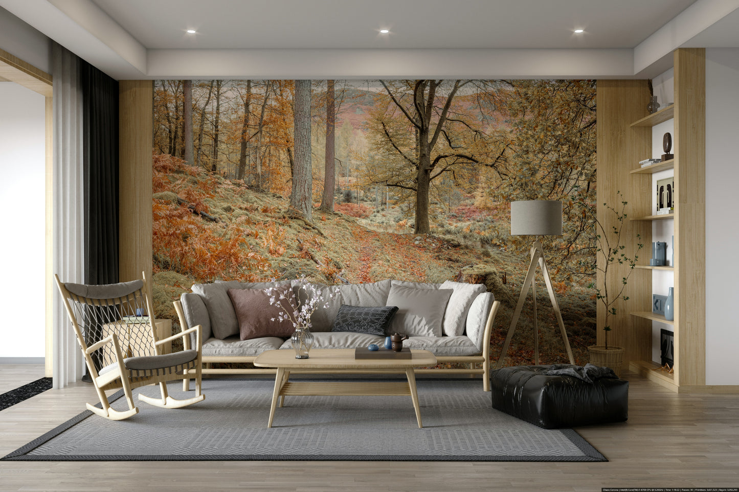 The mural gives a feeling of being in a quiet forest.

