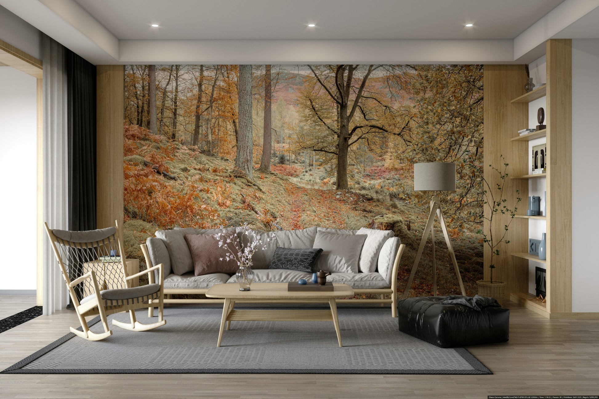 The mural gives a feeling of being in a quiet forest.

