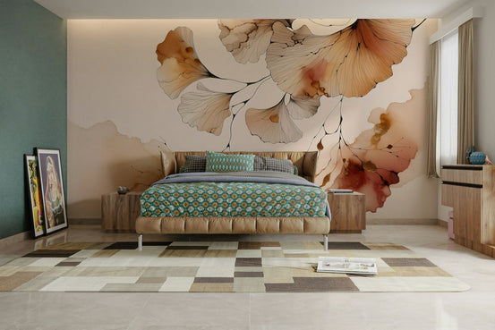 Amber Ginkgo Dreams Wall Mural for a warm touch., GD1590