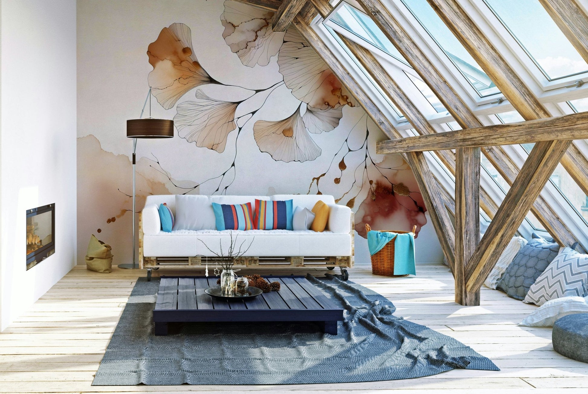 Ginkgo leaf wall art in warm amber shades for walls.

