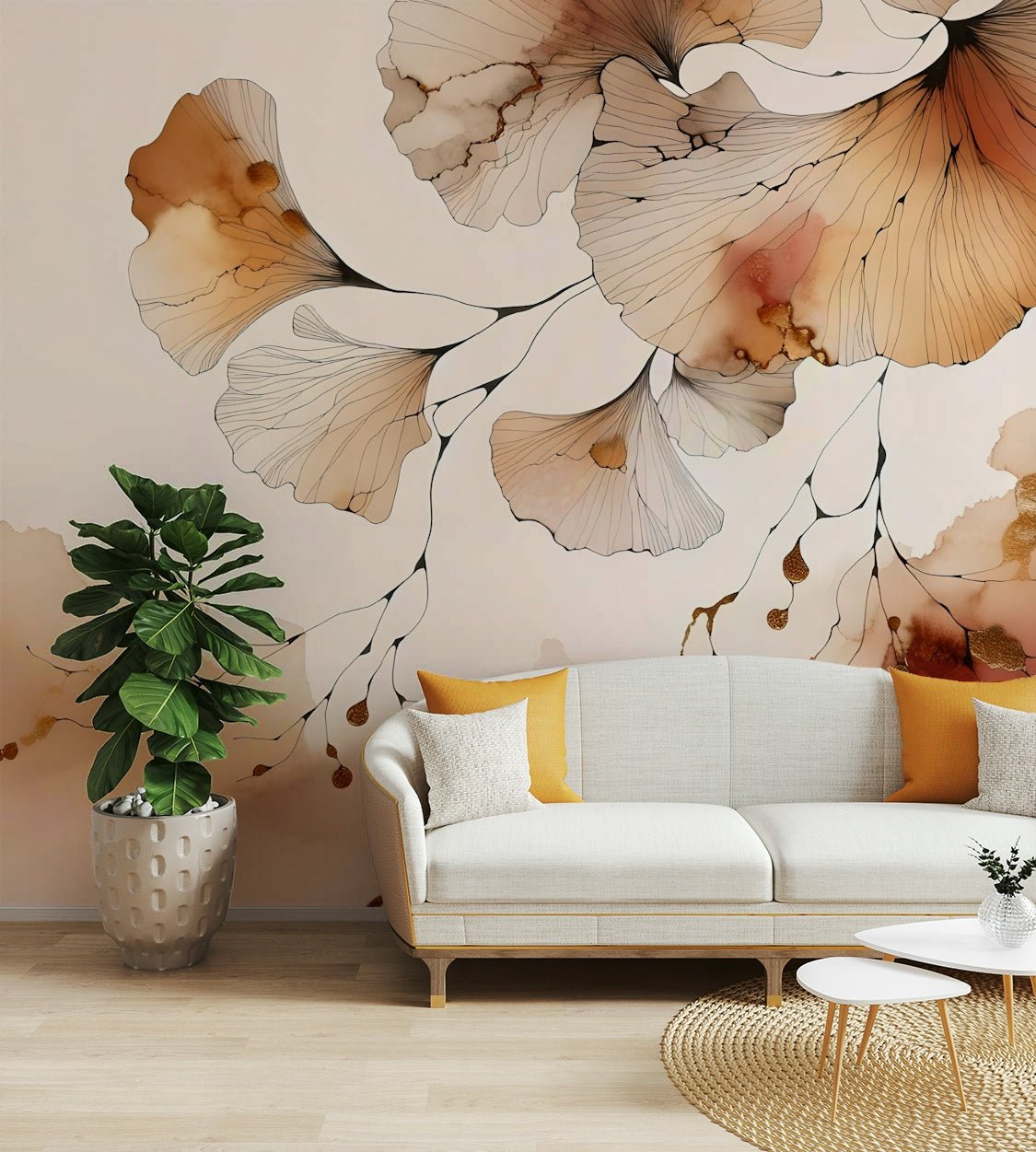 Natural amber ginkgo wall art for contemporary spaces.

