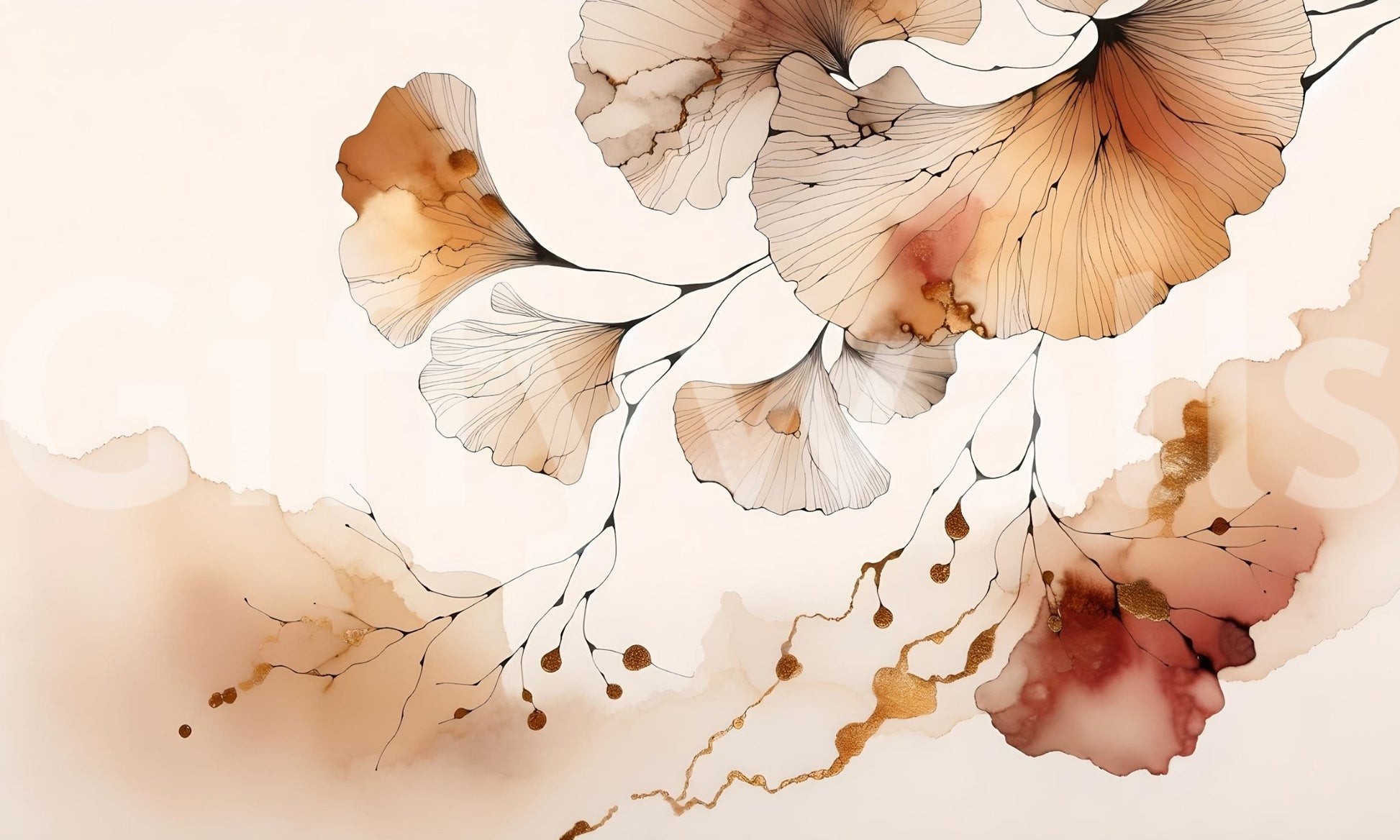 Amber ginkgo leaf mural adds warmth to your home decor.

