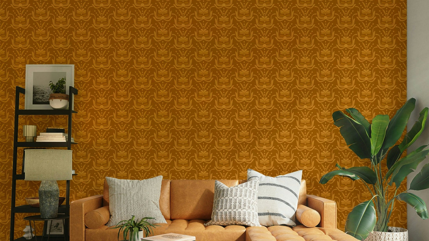 Elegant amber wallpaper with curved leaves GD251

