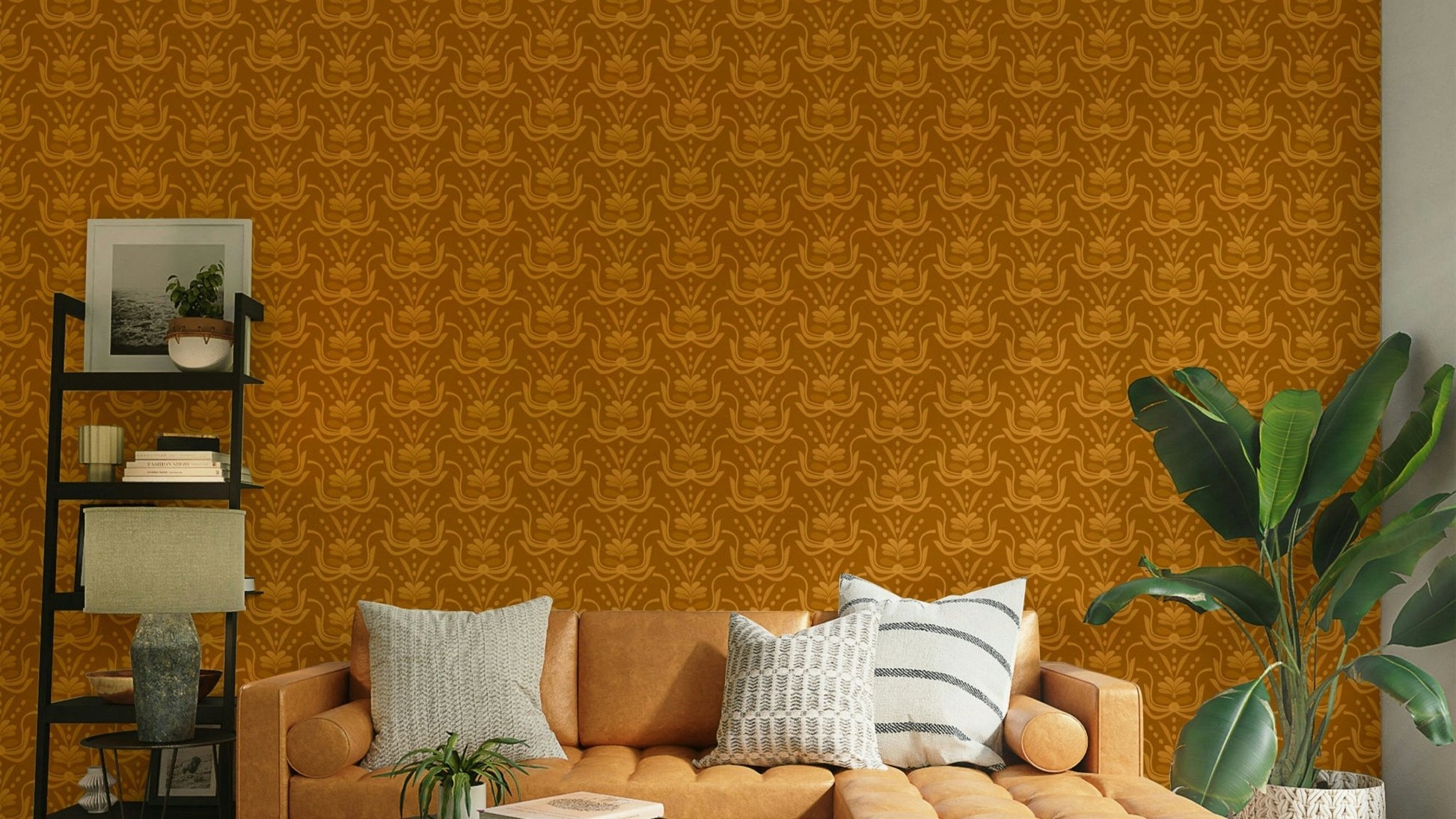 Elegant amber wallpaper with curved leaves GD251

