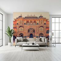 Warm amber tone wallpaper mural for a quiet study or library wall mural