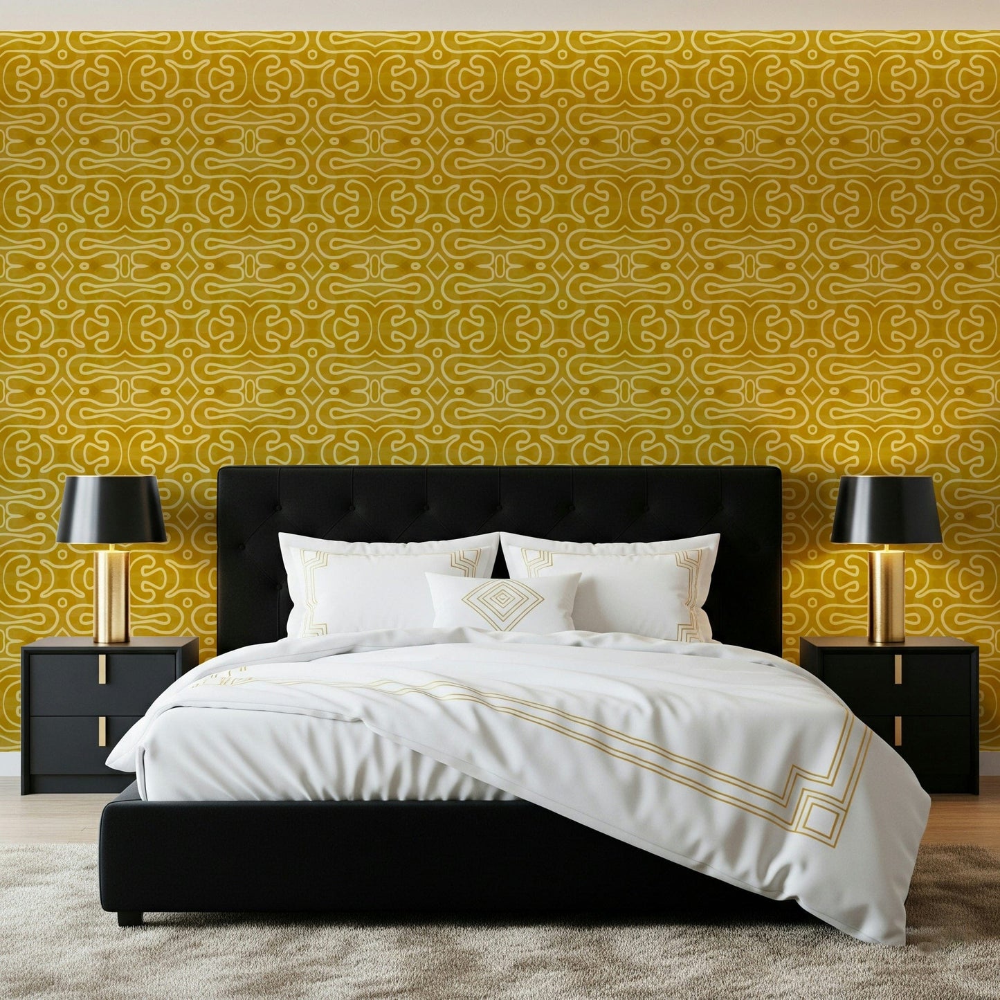 Saffron mustard abstract pattern Amber Trails wall mural.