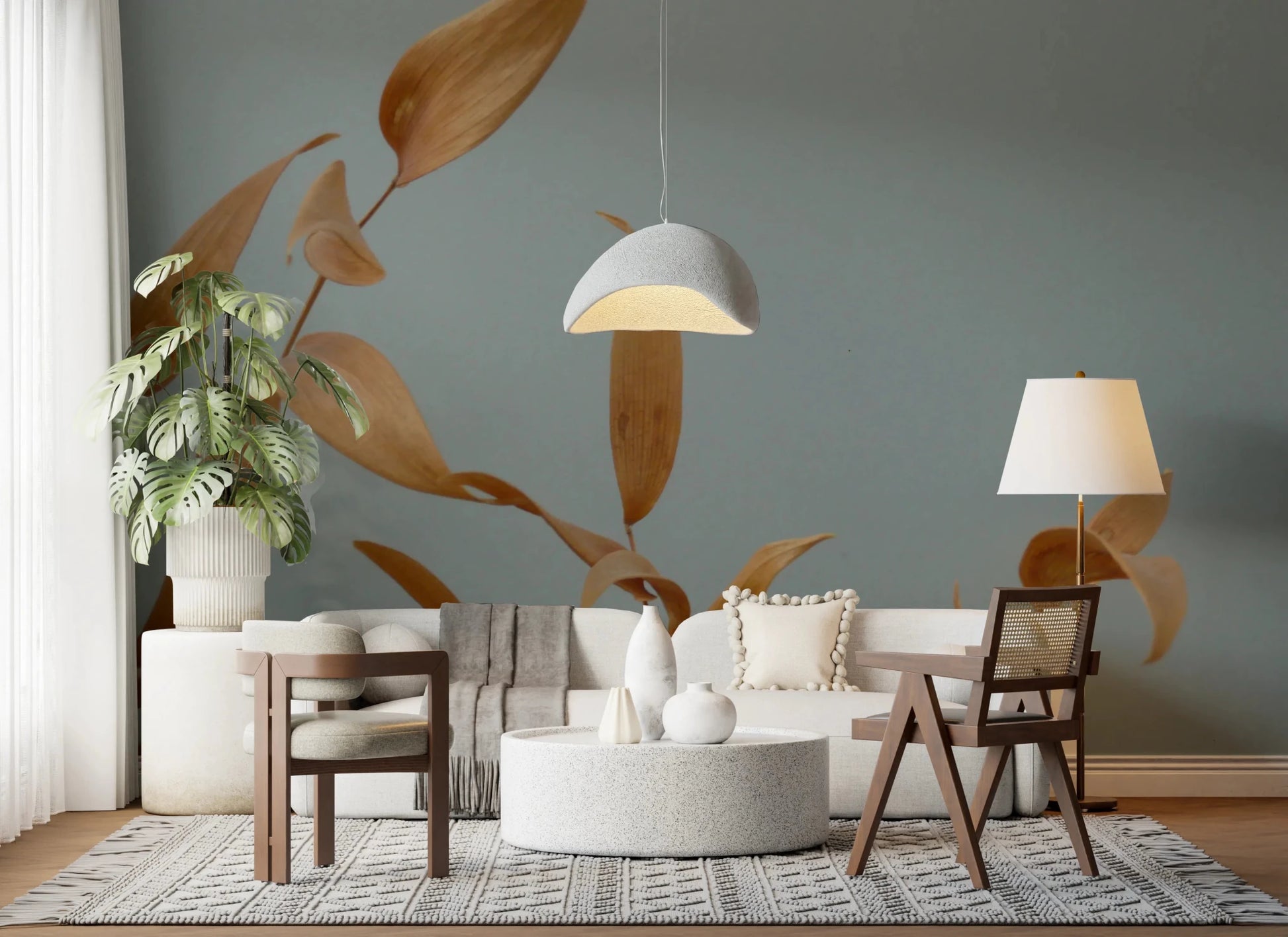 Delicate amber leaf wall mural for modern home offices.