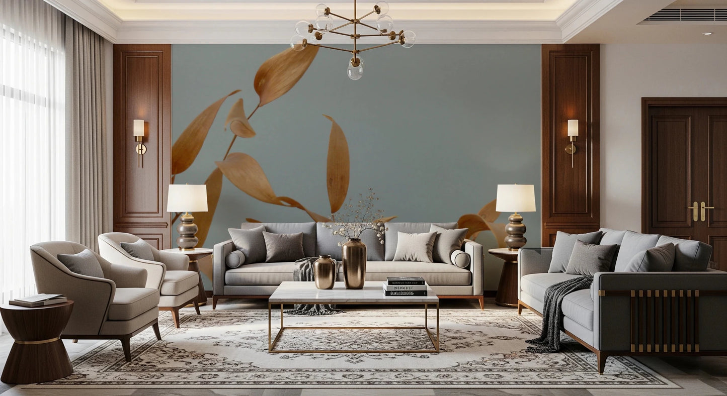 Elegant amber leaf wall mural for a feature wall decor.
