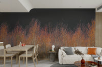 The colors are a mix of soft ambers, oranges, and deep greens.

