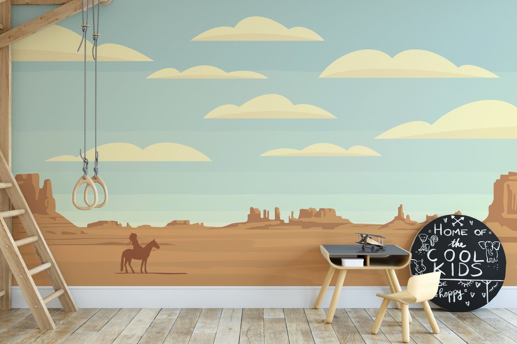 Cowboy-themed Wild West wallpaper mural for nursery A628