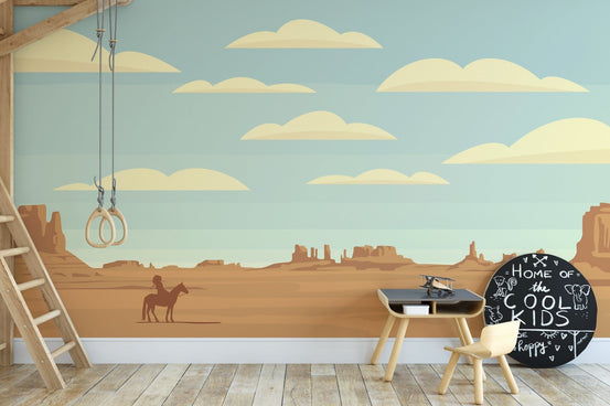 Cowboy-themed Wild West wallpaper mural for nursery A628