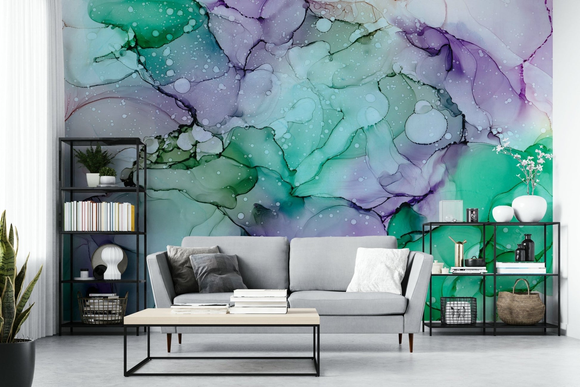 Modern mural wallpaper with luxurious purple tones

