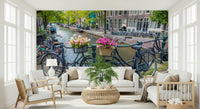 Bright living room showing the Amsterdam Blooms on Wheels Wall Mural.