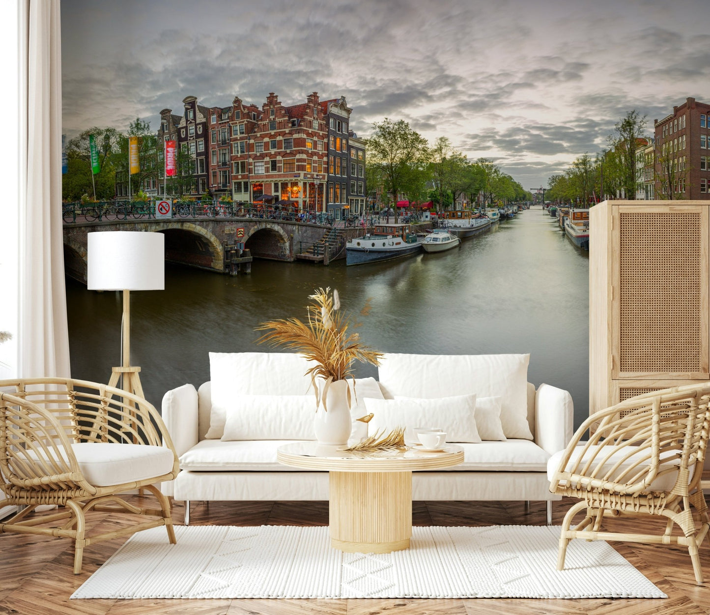 Elegant arching bridge from the Amsterdam Canal Charm Wall Mural.
