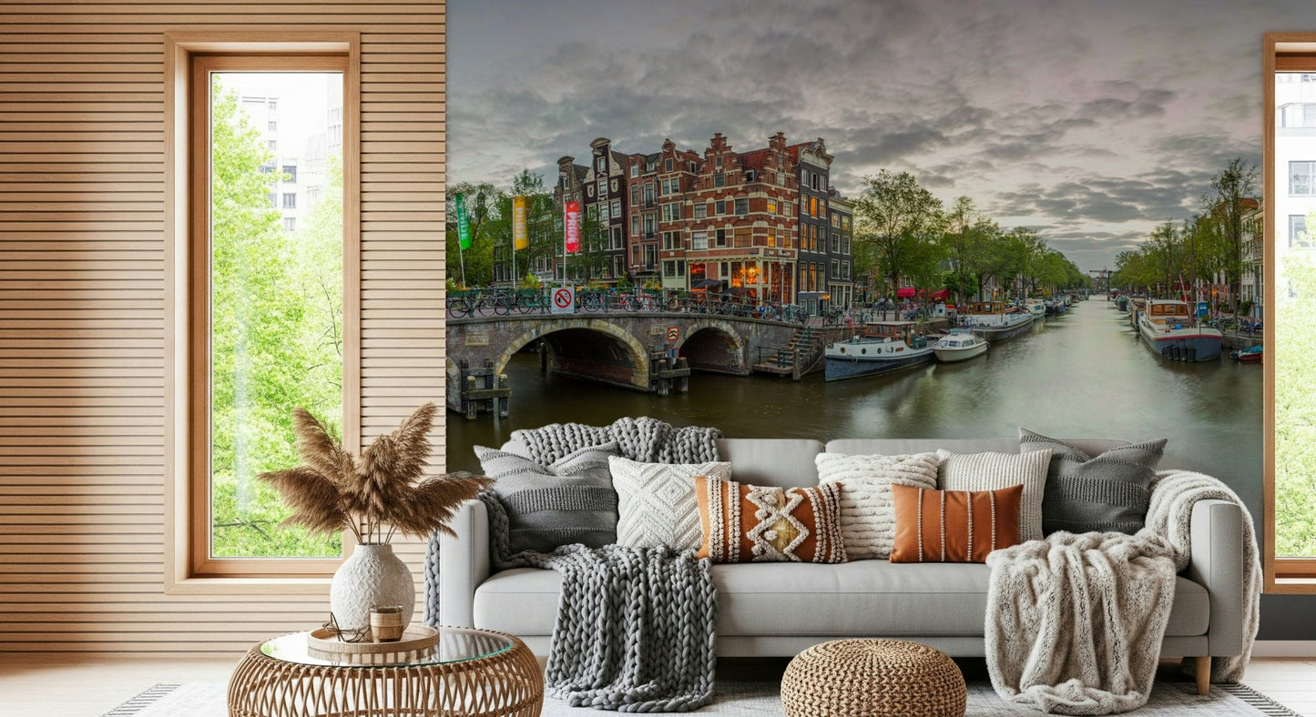 Leisure boats element on Amsterdam Canal Charm Wall Mural print.