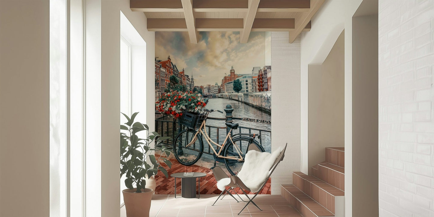 Charming Netherlands scenery Amsterdam Canal Ride removable wallpaper print.