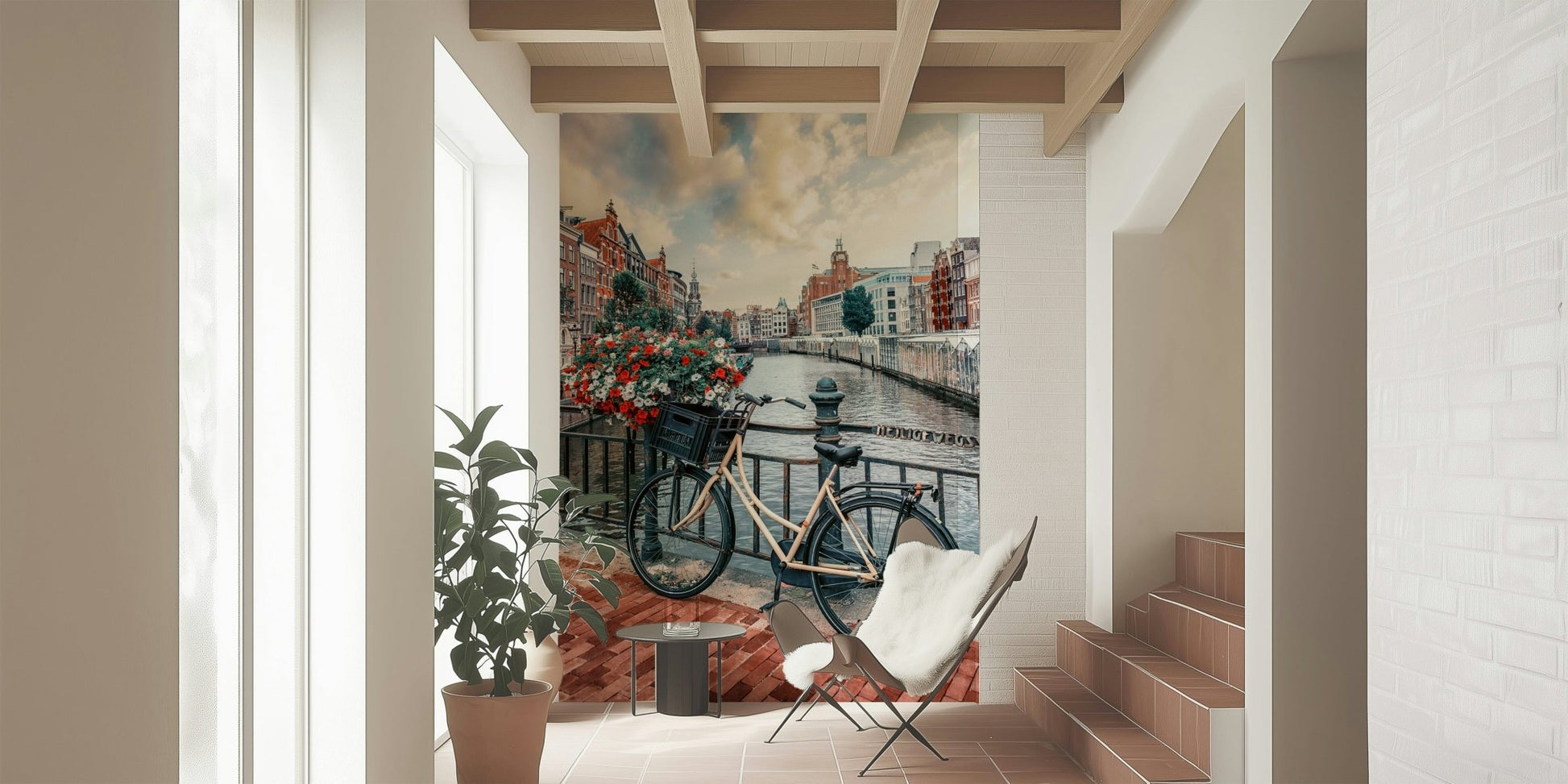 Charming Netherlands scenery Amsterdam Canal Ride removable wallpaper print.