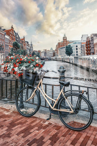 Sunny sky reflection Amsterdam Canal Ride wallpaper for walls.