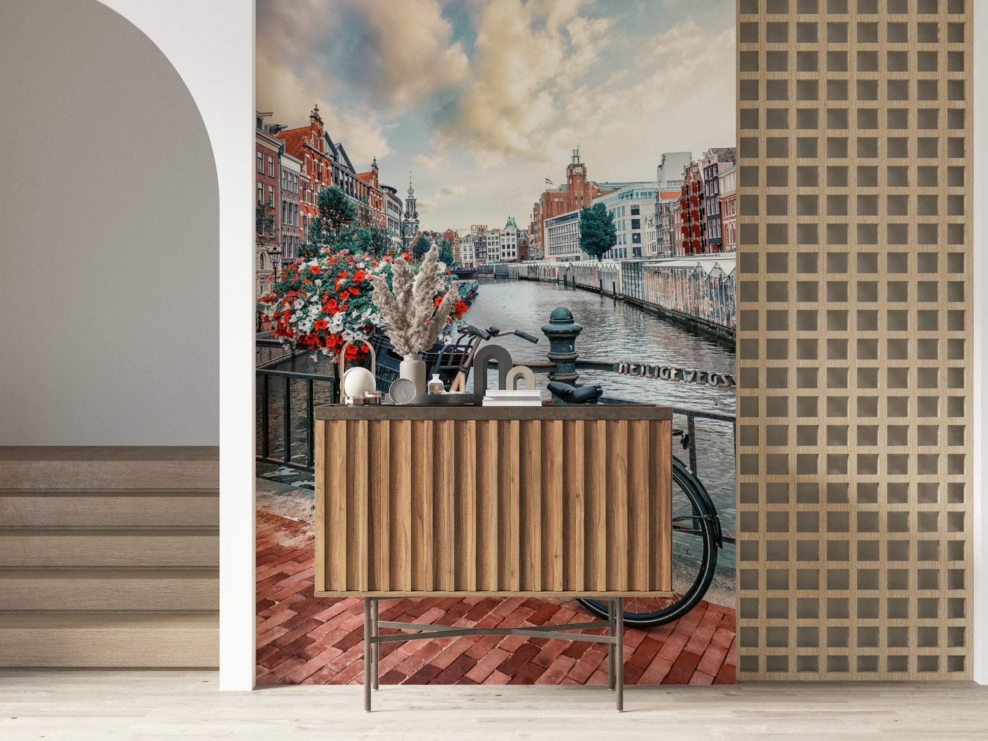 Historic brick path Amsterdam Canal Ride decorative wall mural.