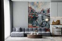 Colorful flower blooms Amsterdam Canal Ride textured wall mural.