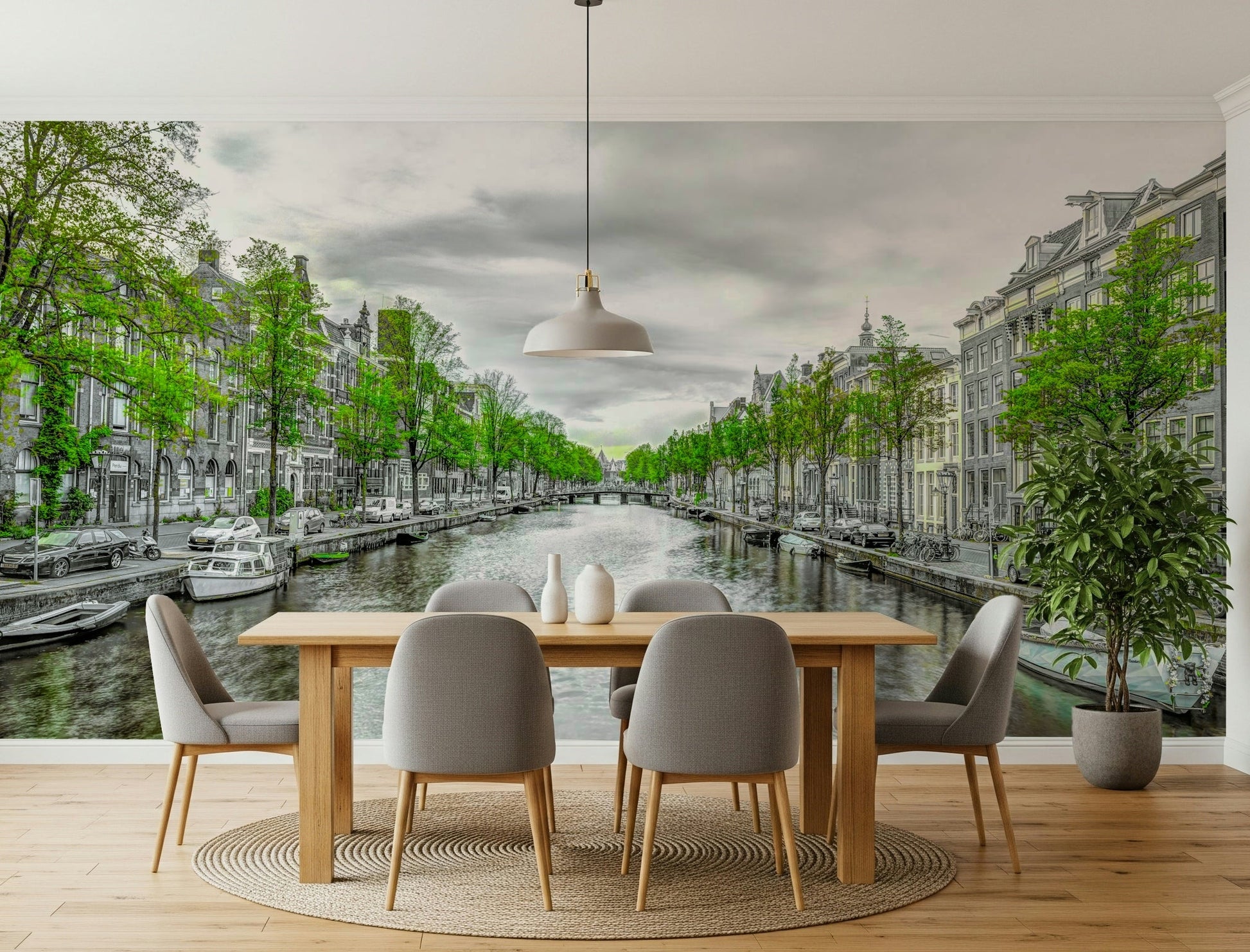 European architecture wall mural in a modern home office