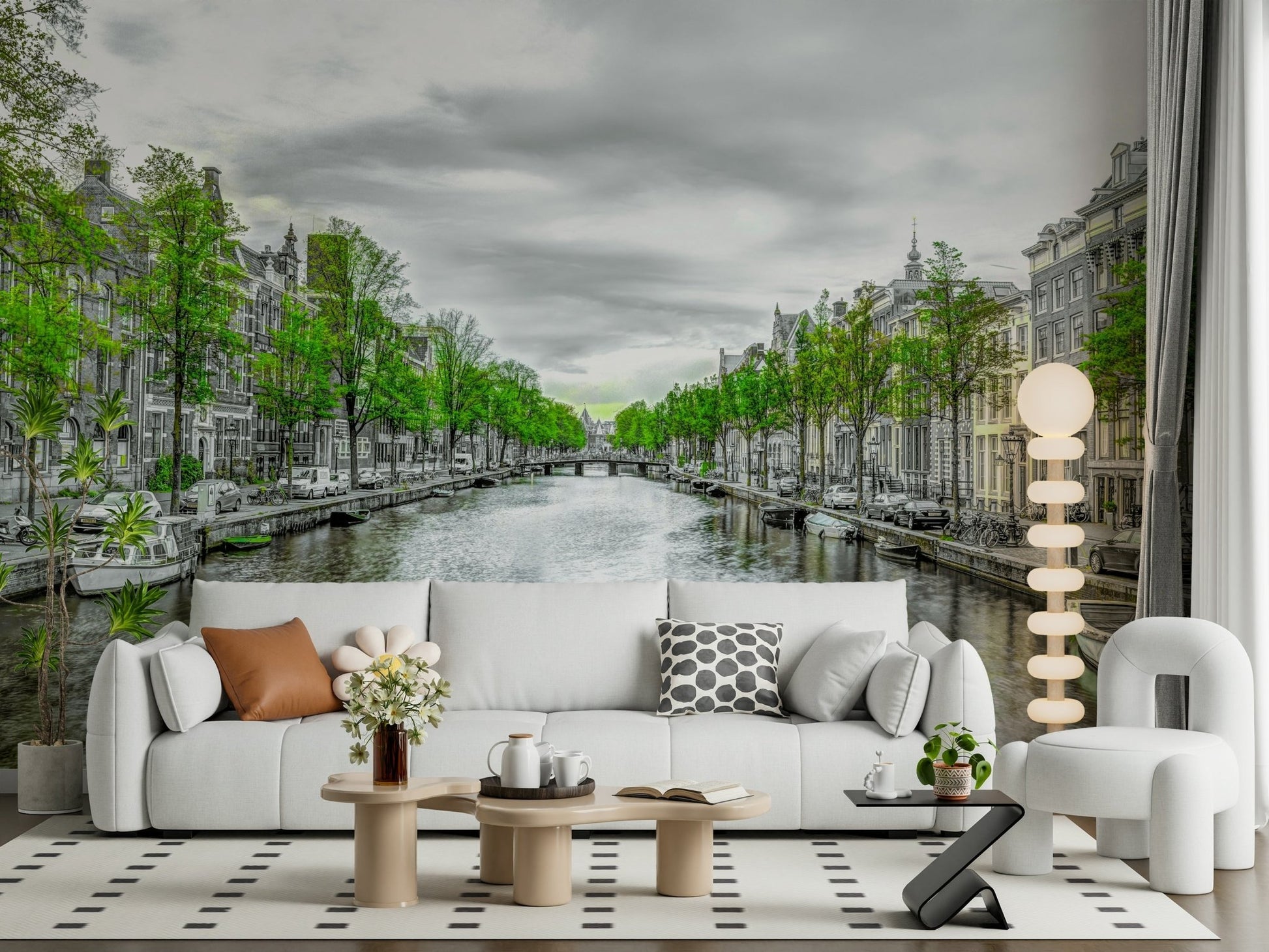 High-quality scenic canal wallpaper for professional interiors