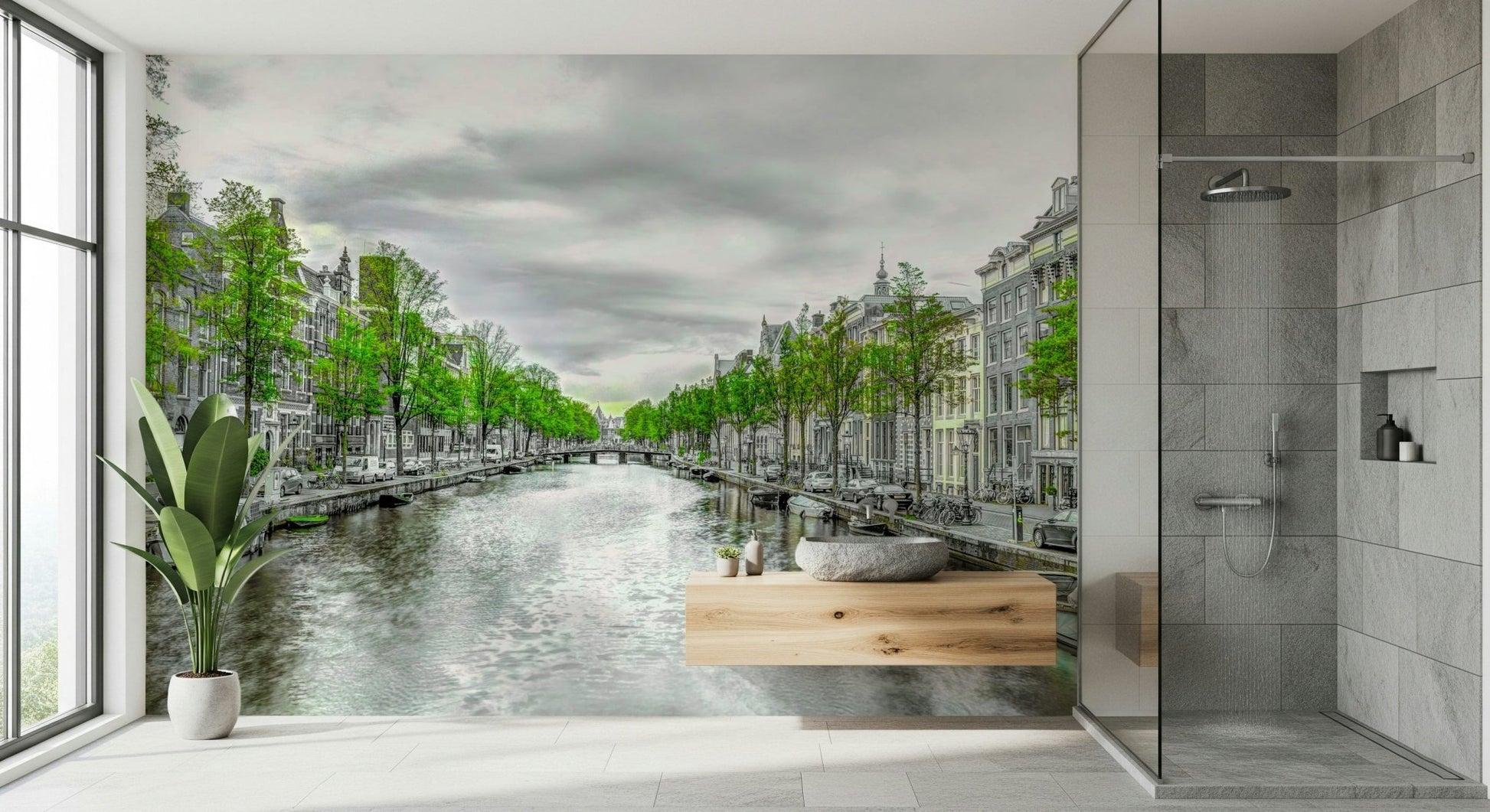 Tranquil bridge and canal wall mural for a corridor accent