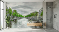 Tranquil bridge and canal wall mural for a corridor accent