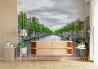 Amsterdam Canal Serenity Wall Mural with soft natural lighting
