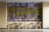 The water in the canal is still and calm.

