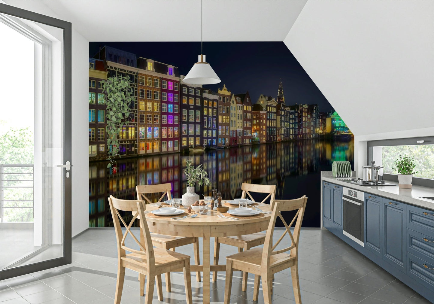 A calming abstract design wallpaper mural that defines a space., GD5894