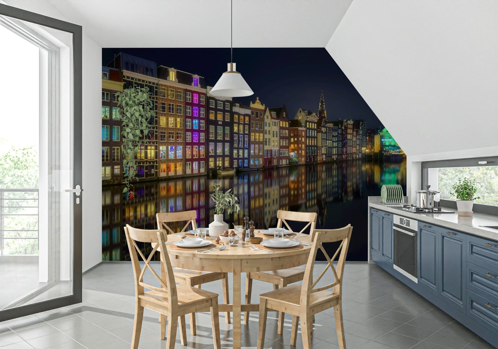 A calming abstract design wallpaper mural that defines a space., GD5894