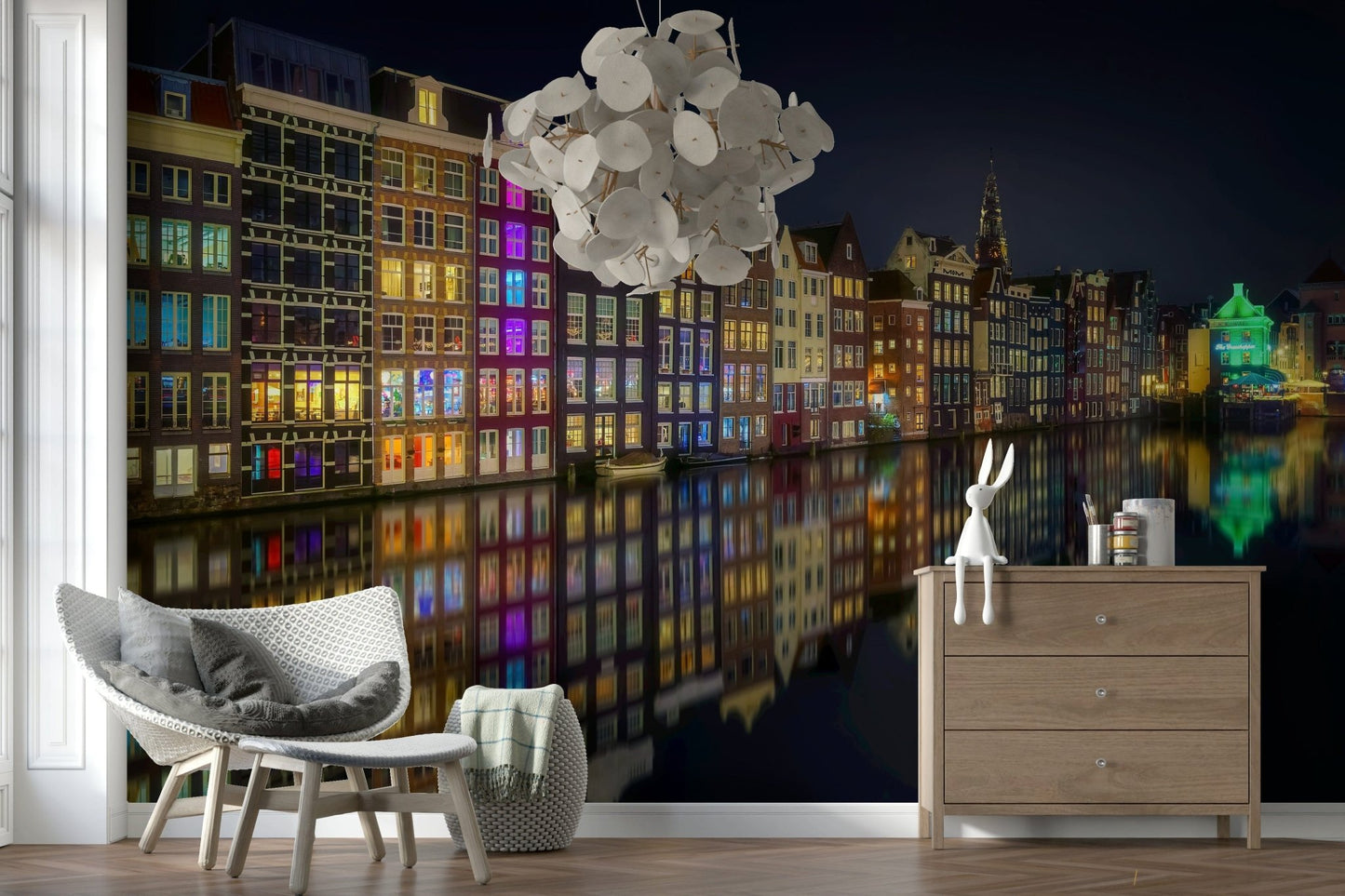 A graceful subtle pattern wall mural in cool, dark tones with warm accents., GD5894
