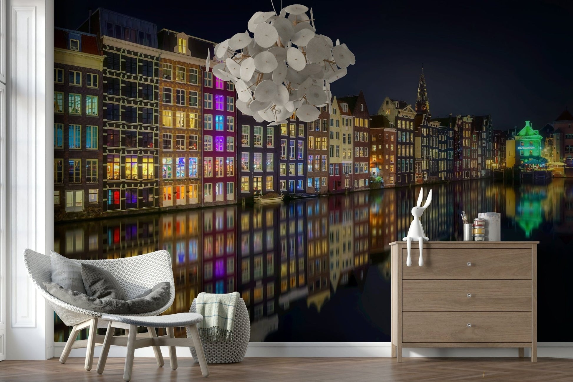 A graceful subtle pattern wall mural in cool, dark tones with warm accents., GD5894