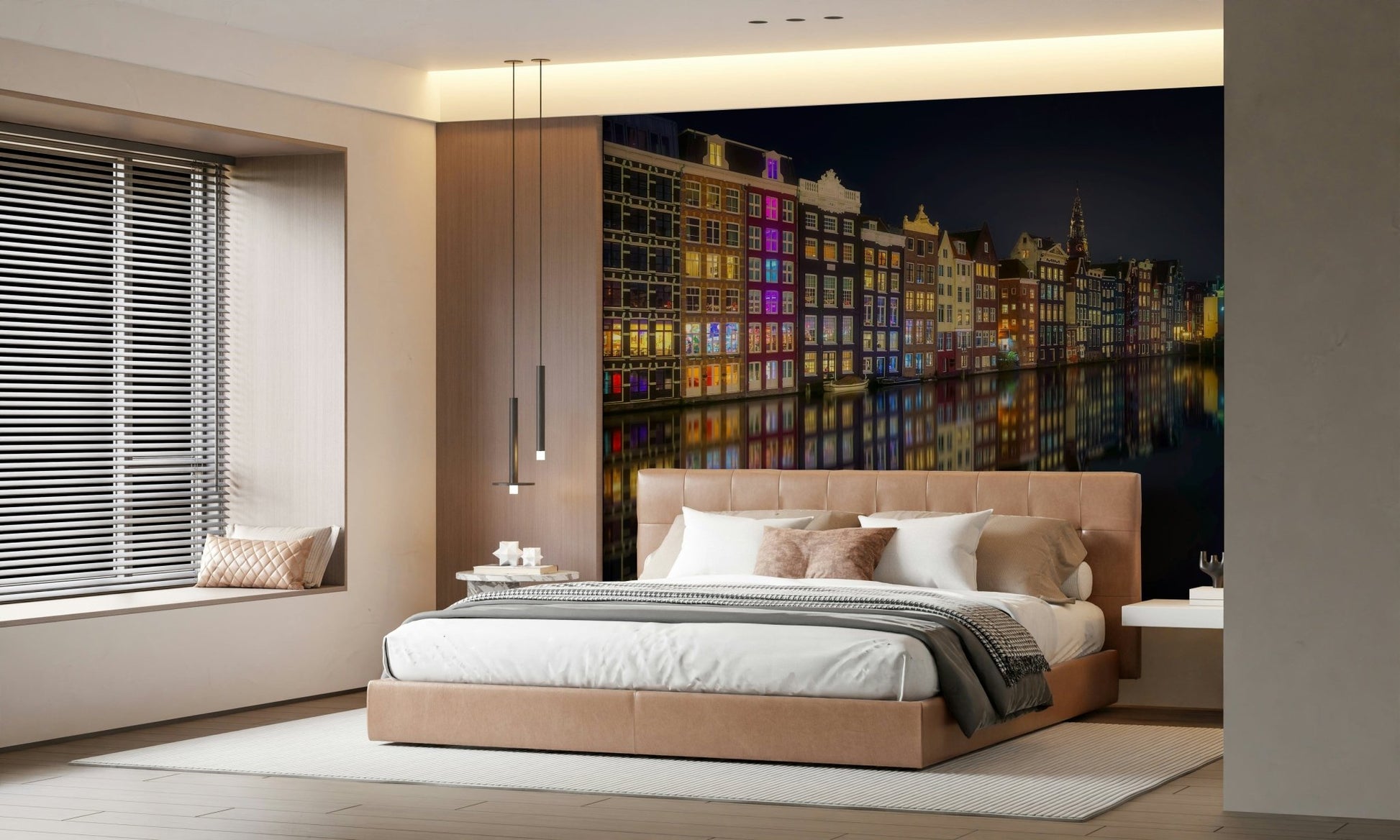 A peaceful modern abstract mural on decorative wallpaper., GD5894