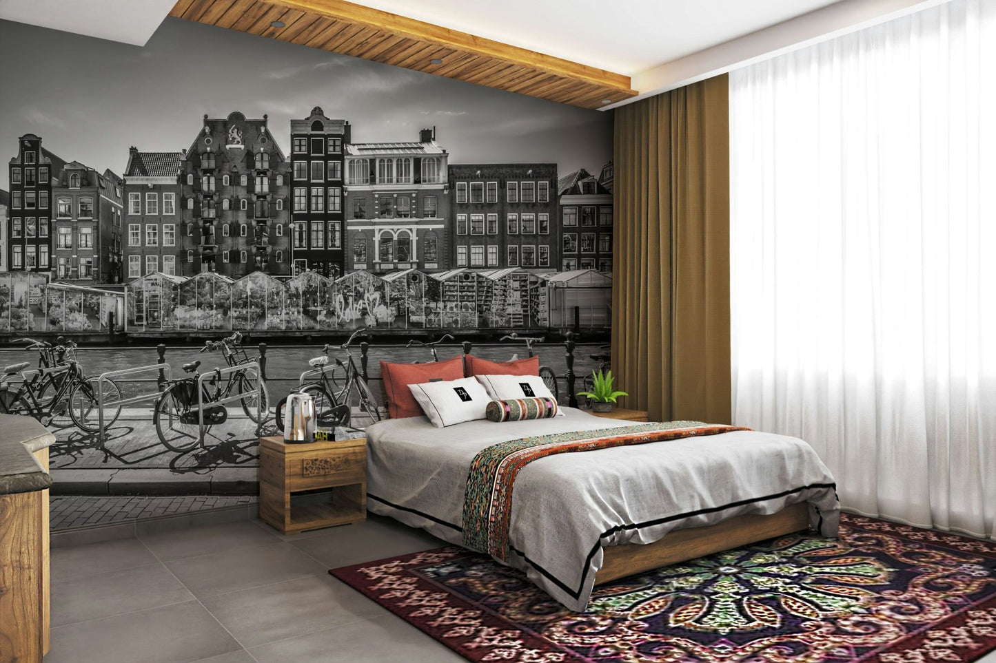 Urban-inspired Amsterdam Singel Canal mural for bedrooms

