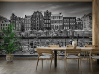 AMSTERDAM Singel Canal with Flower Market monochrome mural

