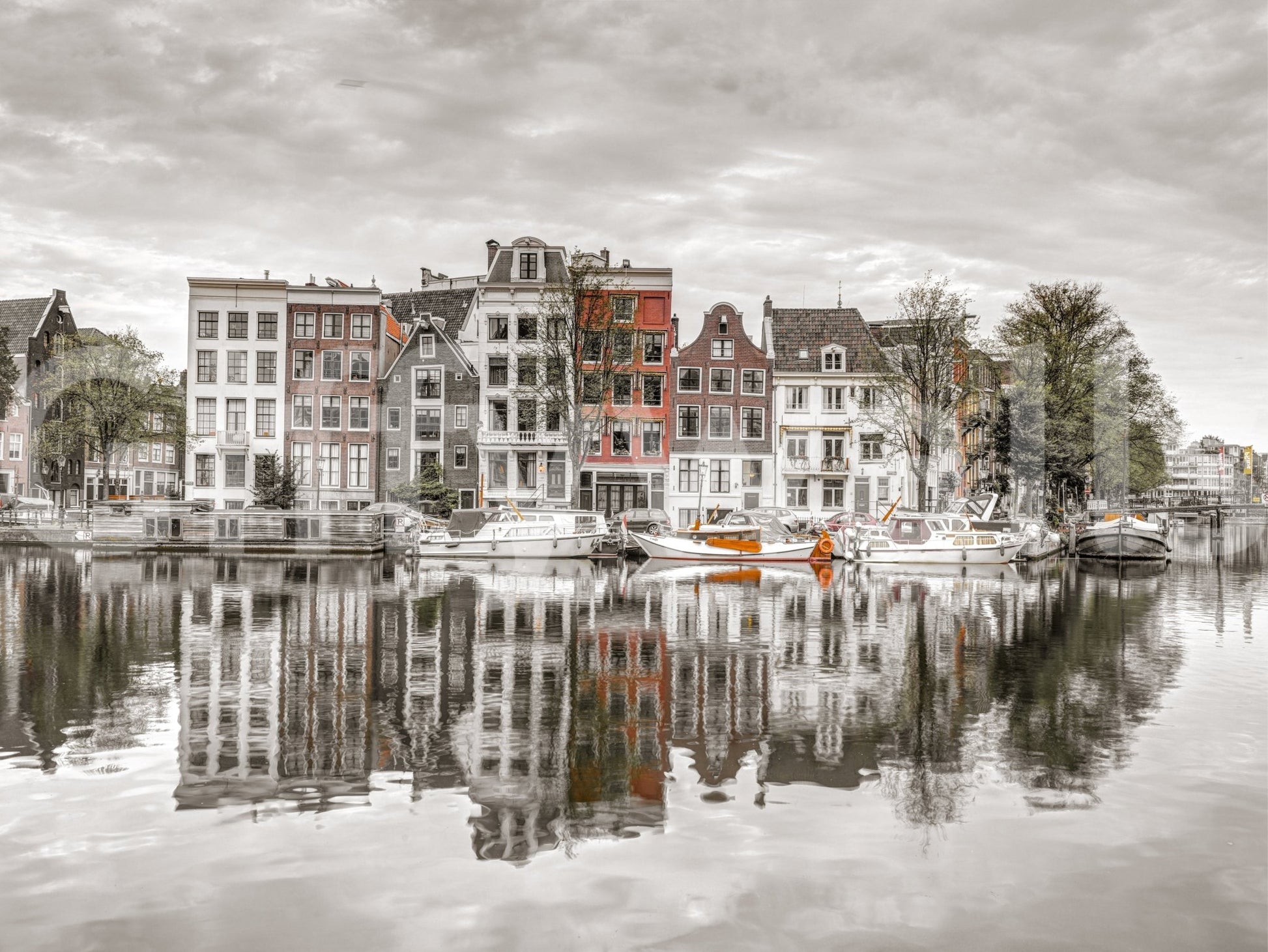 Wall decor with a picturesque urban scene.

