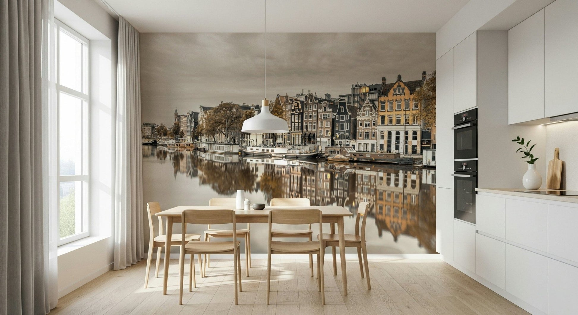 European cityscape wallpaper capturing a timeless row of narrow houses., GD2450