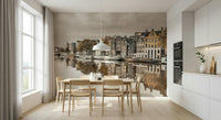 European cityscape wallpaper capturing a timeless row of narrow houses., GD2450