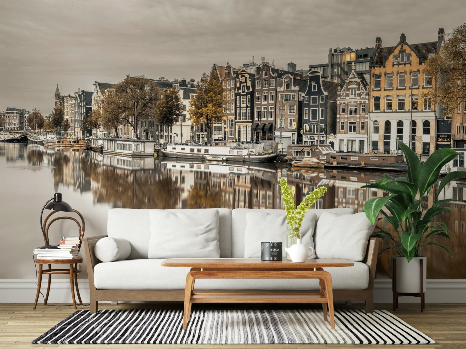 Detailed brick facade wall mural with a mirror image on still water., GD2450