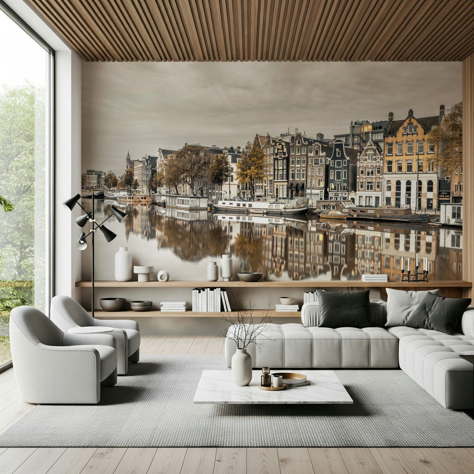 Detailed stone masonry and gabled roofs captured in a durable wall mural., GD2452