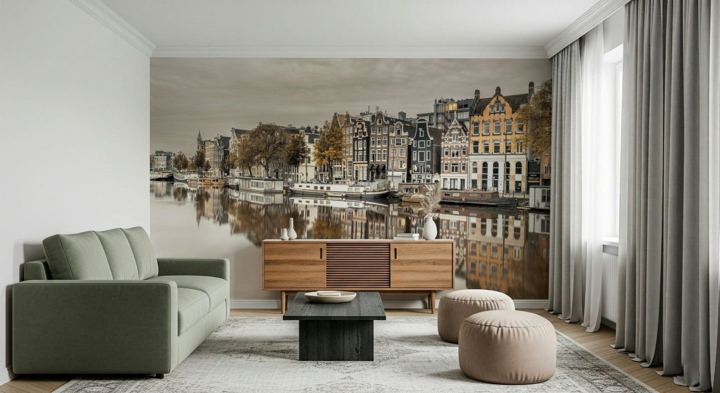 Symmetrical city view wallpaper showing calm water and ancient buildings., GD2452