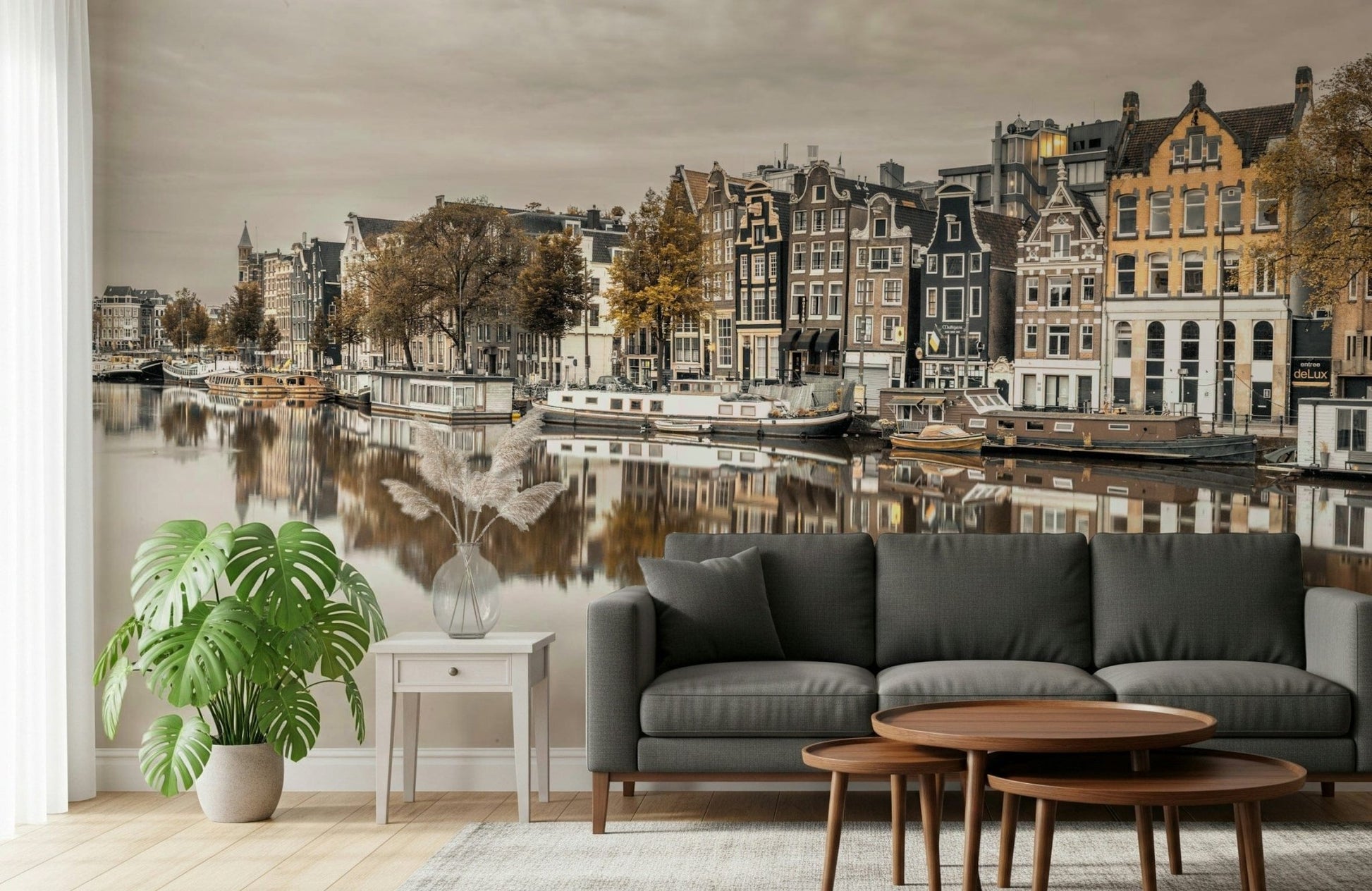 Amsterdam's Reflected Charm wall mural with historic houses and canal water., GD2452